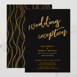 Convites Ondas Douradas e Caligrafia Preta Recepção de Casa