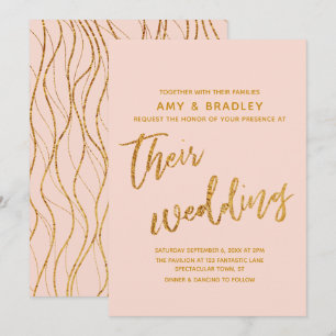 Convites Ondas Douradas modernas e Casamento Blush de Escri
