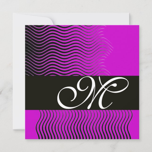 Convites ONDAS EL EGANTES MONOGRAMA, preto e branco, roxo (Frente)
