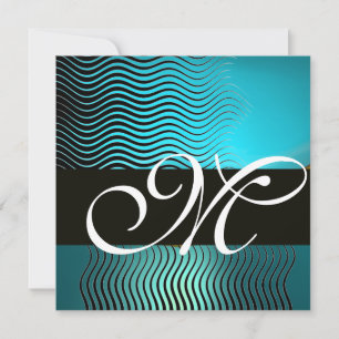 Convites ONDAS ELIGANTES MONOGRAMA, azul aqua turquesa, saf