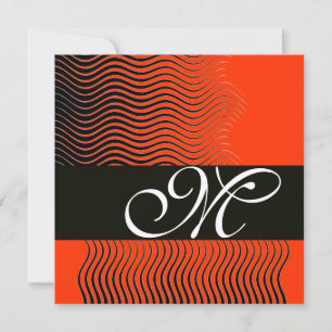 Convites ONDAS ELIGANTES MONOGRAMA, preto e branco,vermelho