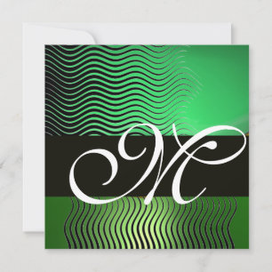 Convites ONDAS ELIGANTES MONOGRAMA, verde esmeralda