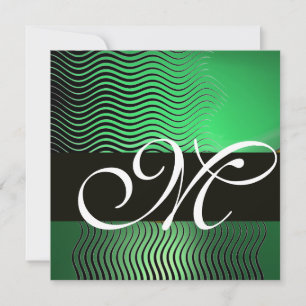 Convites ONDAS ELIGANTES MONOGRAMA, verde jade