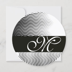 Convites ONDAS ELLEGANTES MONOGRAMA, preto branco
