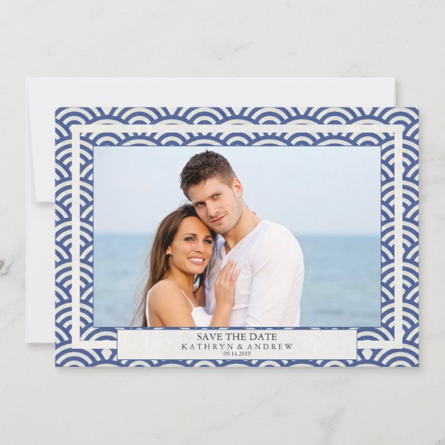 Convites Ondas japonesas Seigaiha Salve a data Foto plana (Frente)