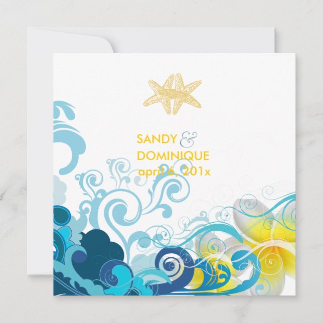 Convites Ondas retrógradas PixDezines, plumeria+estrela+pra (Frente)