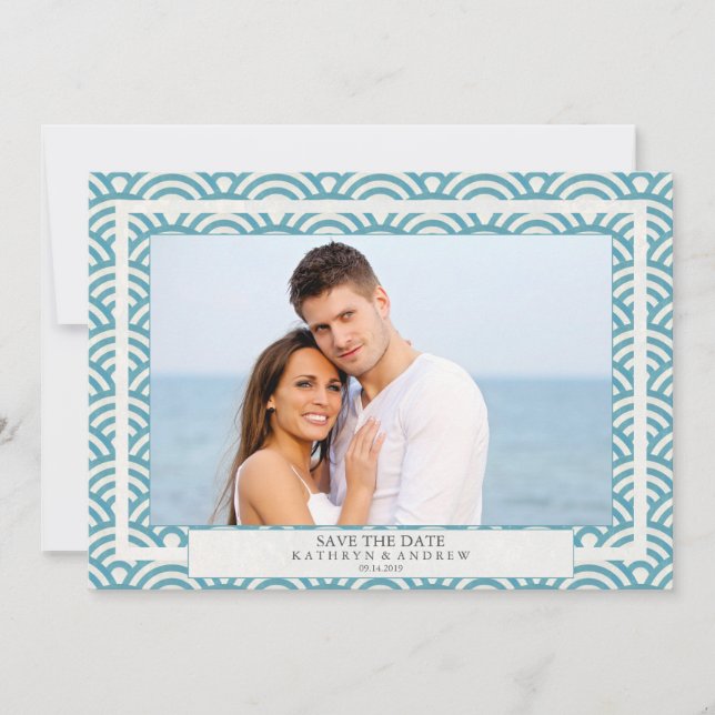 Convites Ondas Seigaiha Japonesas Salvar Data Flat Foto (Frente)