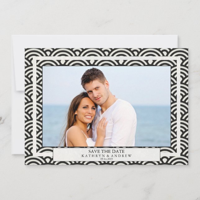 Convites Ondas Seigaiha Japonesas Salvar Data Foto Plana (Frente)