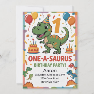 Convites One-A-Saurus 1º Aniversário | Dinossauro Verde