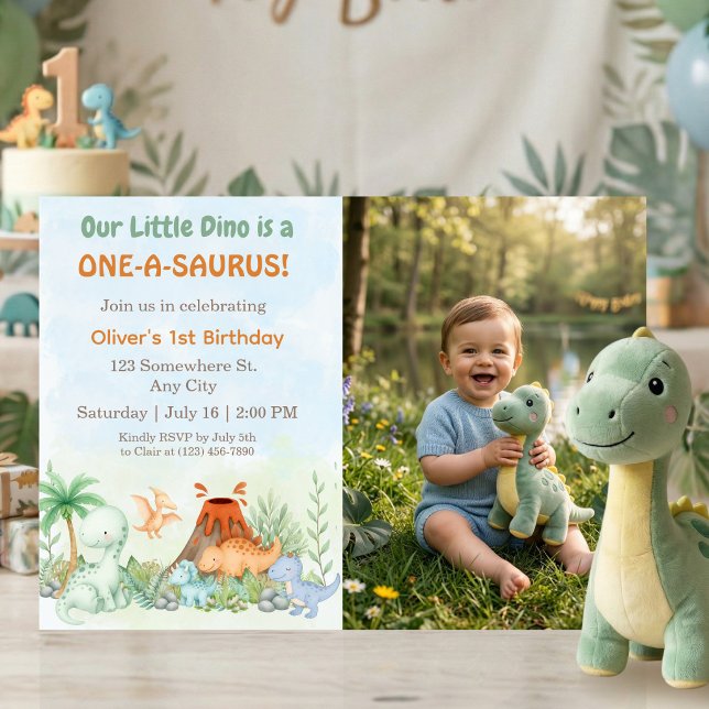 Convites One-A-Saurus Dinosaur 1st Birthday Photo (One-A-Saurus Dinosaur 1st Birthday Invitation)