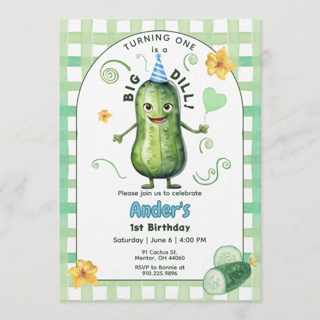Convites One Big Dill Pickle First Birthday Blue Invitation (Frente)