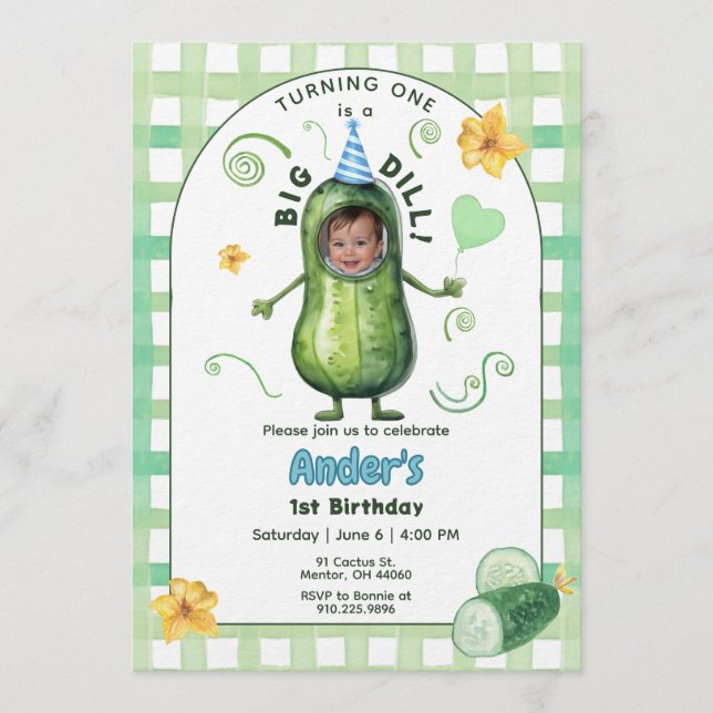 Convites One Big Dill Pickle First Birthday Blue Photo (Frente)