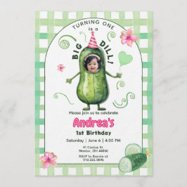 Convites One Big Dill Pickle First Birthday Pink Photo