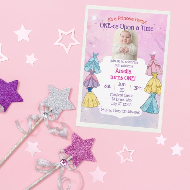 Convites ONE-ce Upon A Time, Princess Dress 1st Birthday (Criador carregado)