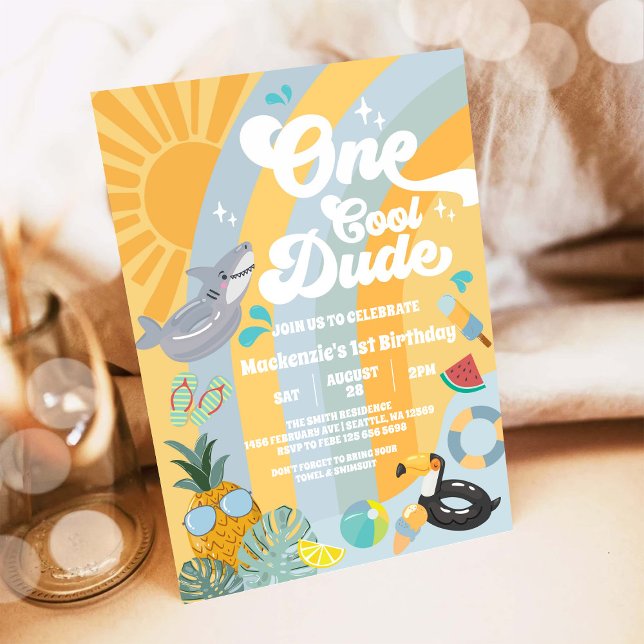 Convites One Cool Dude Summer Party 1st Birthday Invitation (Criador carregado)