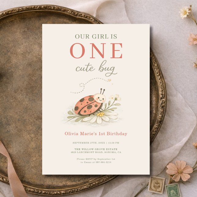 Convites One Cute Bug 1st Girl's Birthday Party (Criador carregado)