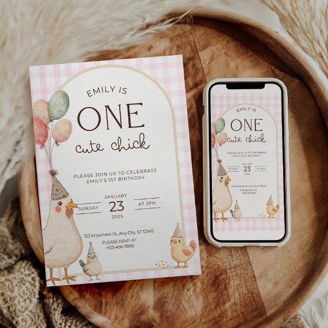 Convites One Cute Chick Birthday This Chick is One (Criador carregado)