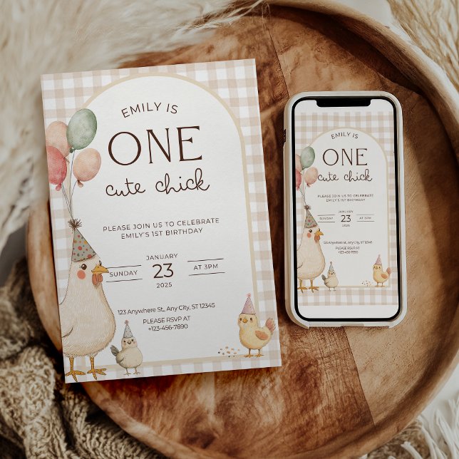 Convites One Cute Chick Birthday This Chick is One (Criador carregado)