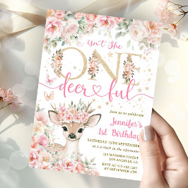 Convites One-Deer-Ful 1st Birthday Girl Pink Invitation