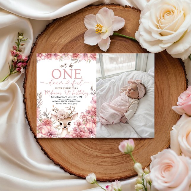 Convites One-deer-ful Photo Birthday Invitation (Criador carregado)