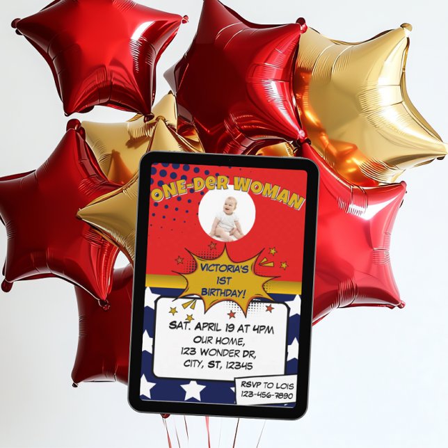 Convites One-Der Woman, Superhero 1st Birthday  (Criador carregado)