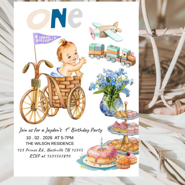 Convites ONE- derful Boy 1st Birthday - Boy First Birthday (Criador carregado)