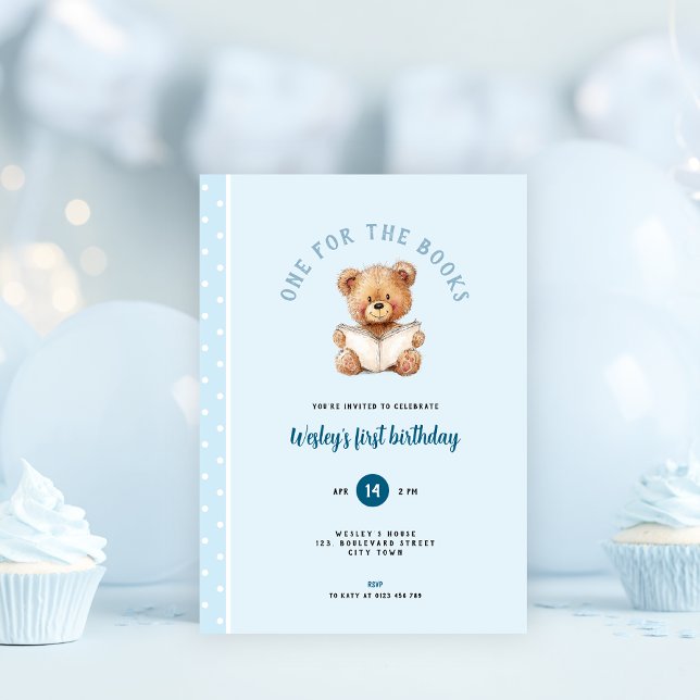 Convites One for the Book 1st Birthday Invitation for Boys (One for the book 1st birthday invitation)