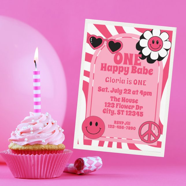 Convites ONE Happy Babe, pink 1st Birthday (Criador carregado)