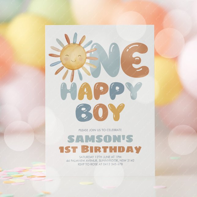 Convites One Happy Boy Sun 1st Birthday (One Happy Boy! Boy's sun 1st birthday invitation )