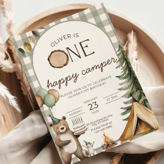 Convites One Happy Camper Birthday Invitation Camping 1st