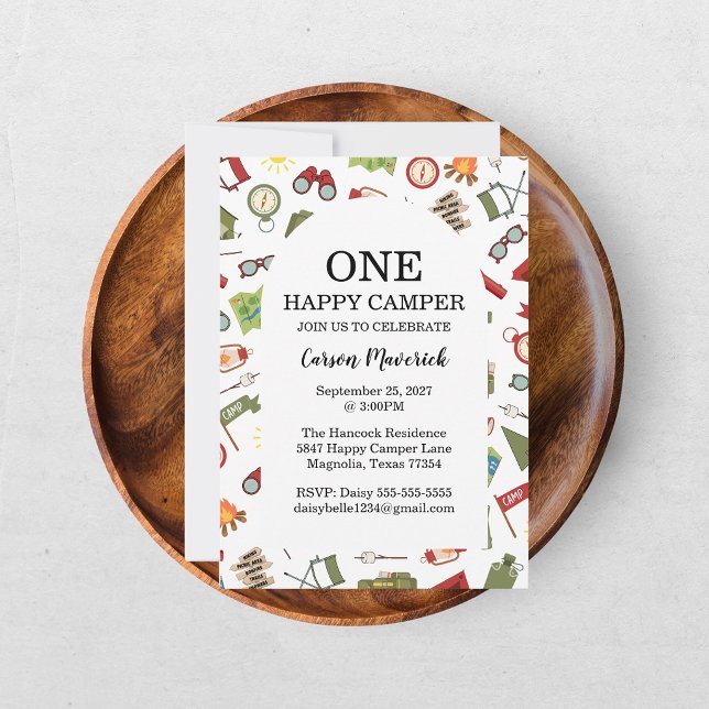 Convites One Happy Camper Boys Birthday  (Criador carregado)