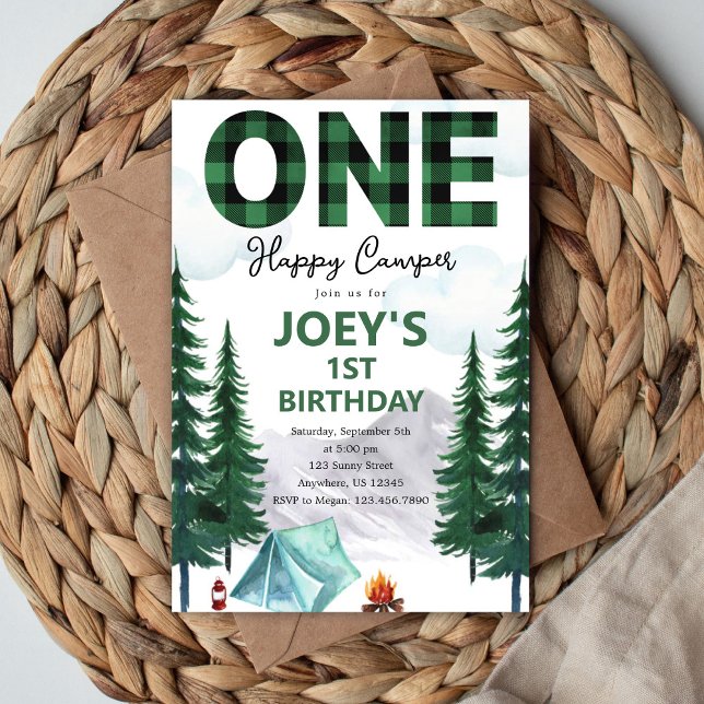Convites One Happy Camper First Birthday Invitation (Criador carregado)