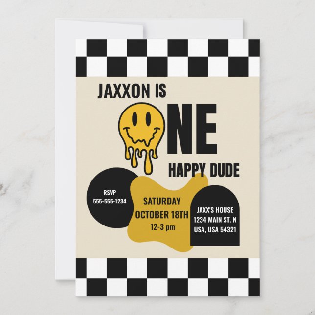 Convites ONE Happy Dude Birthday Invitation (Frente)