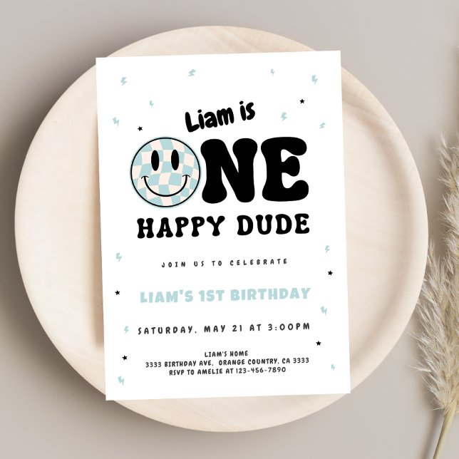 Convites One Happy Dude Checkered (Criador carregado)