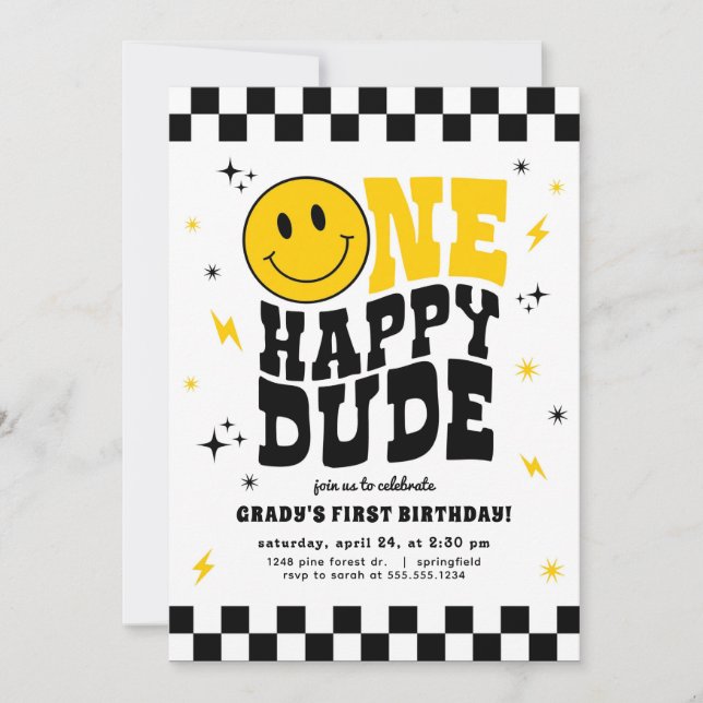 Convites One Happy Dude First Birthday Invitation Boy (Frente)