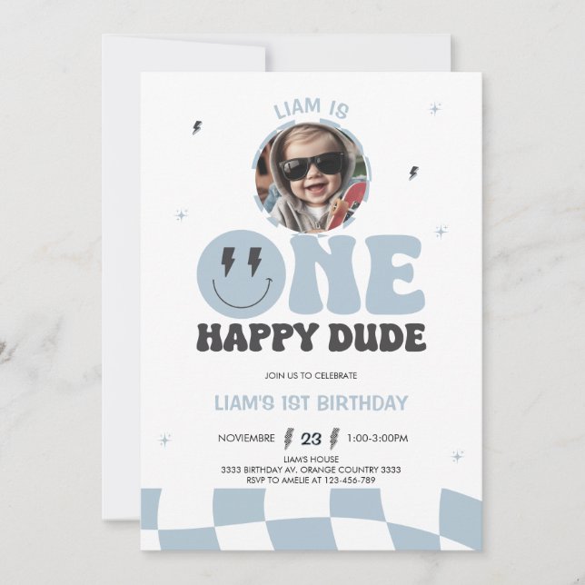 CONVITES ONE HAPPY DUDE INVITATION, 1ST BIRTHDAY INVITATION (Frente)
