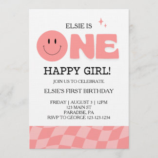 Convites One Happy Girl First Birthday Invitation