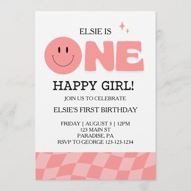 Convites One Happy Girl First Birthday Invitation (Frente)
