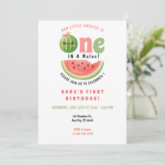 Convites One in a Melon 1st Birthday Summer Girl Invitation