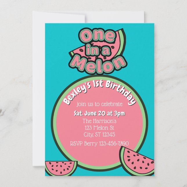 Convites One in a Melon, 1st Bright Watermelon Birthday (Frente)