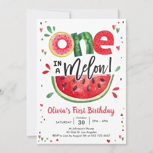 Convites One In A Melon Watermelon 1st Birthday Invitation (Frente)