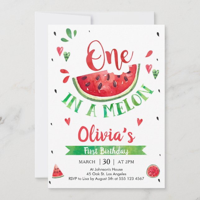Convites One In A Melon Watermelon 1st Birthday Invitation (Frente)