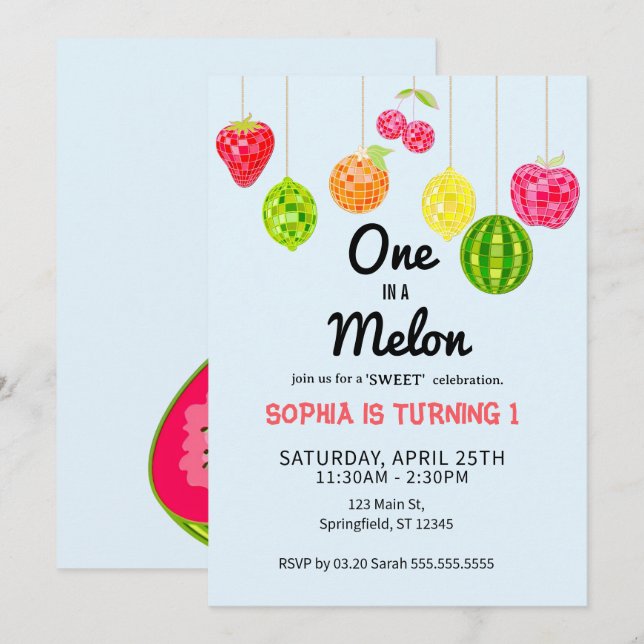 Convites One in a Watermelon! 1st Birthday Party (Frente/Verso)