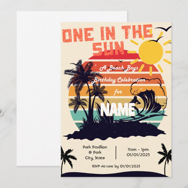 Convites One in the Sun, a Beach Boys Birthday Invitation (Frente/Verso)