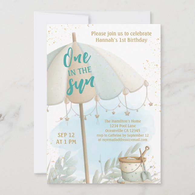 Convites One in the Sun Summer Beach First Birthday (Frente)