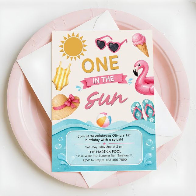 Convites One In The Sun Summer Pool Birthday Party  (Criador carregado)