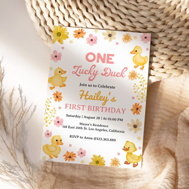 Convites One Lucky Duck Birthday Invitation (Criador carregado)