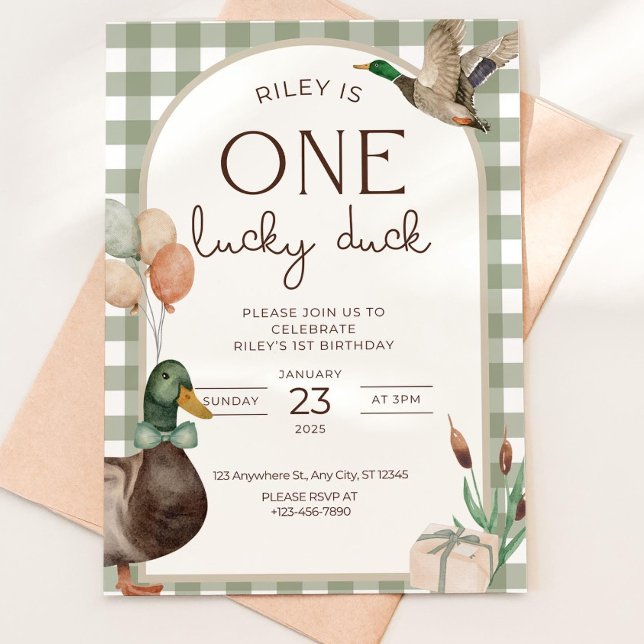 Convites One Lucky Duck Birthday Invitation Boys First Birt (Criador carregado)