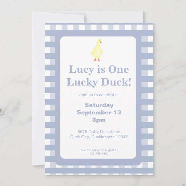Convites One Lucky Duck Invitation Template (Dusty Blue) (Frente)