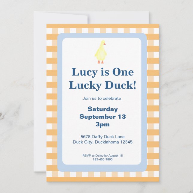Convites One Lucky Duck Invitation Template (Orange) (Frente)